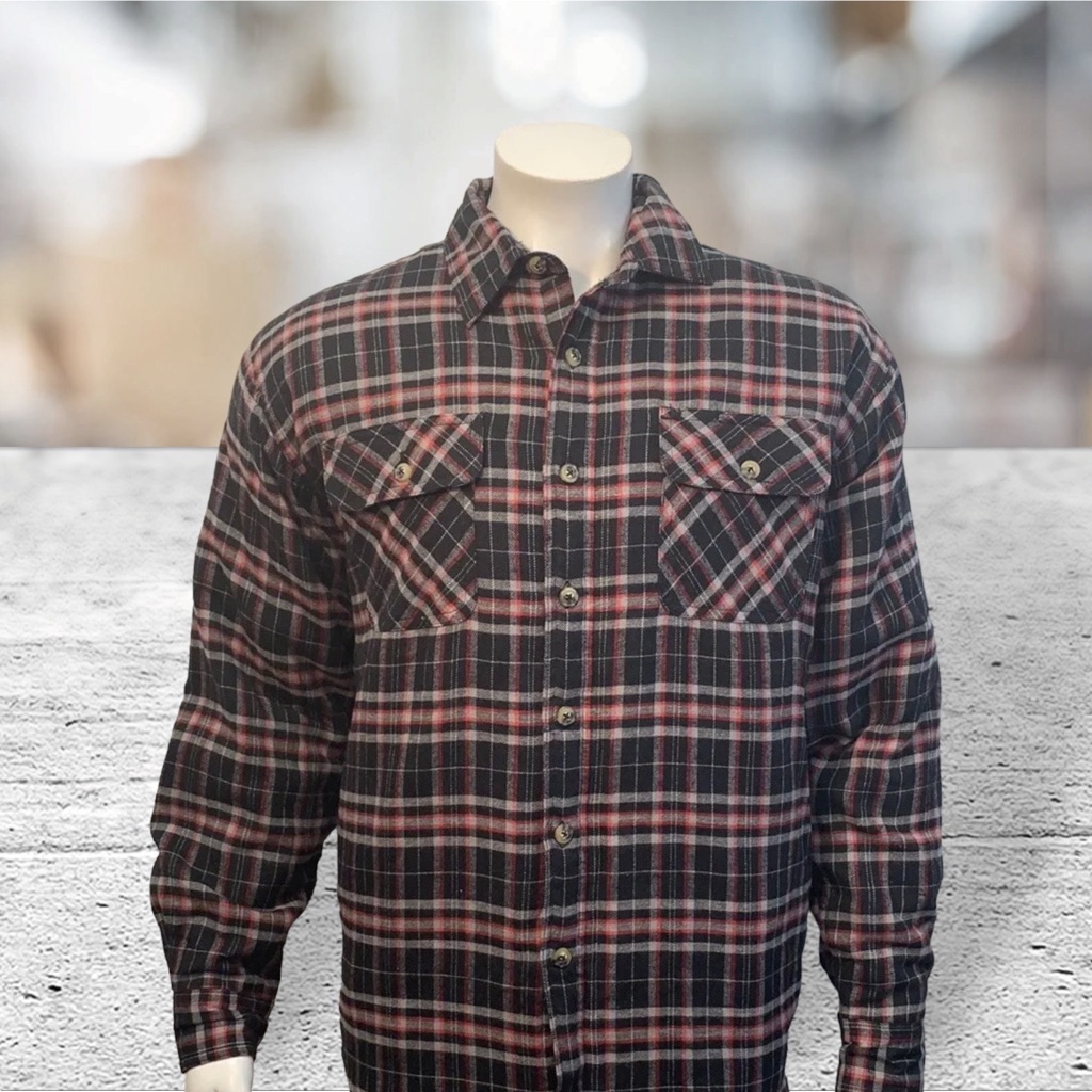 Wrangler Red Black Plaid Quilted Lined Flannel Shirt Jacket 4 Pockets Medium